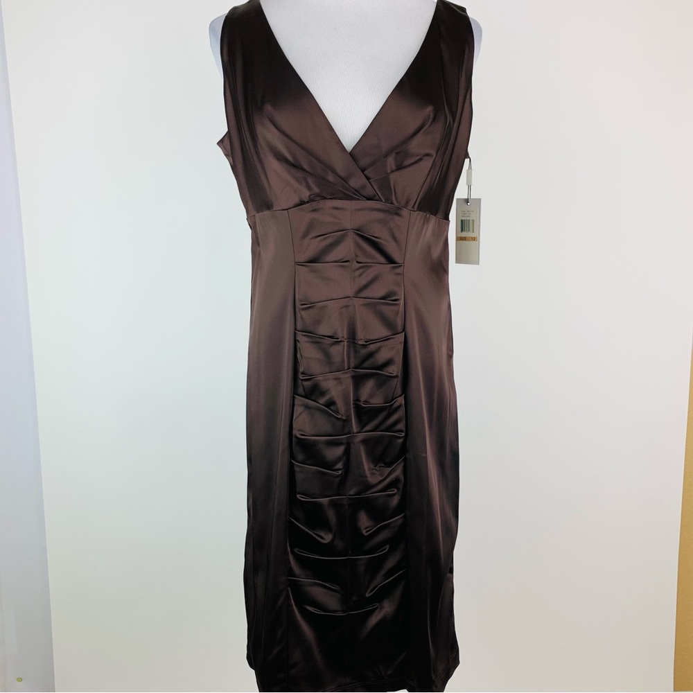 Calvin Klein Chocolate Brown Sateen Sleeveless Stretch Dress Sz 12